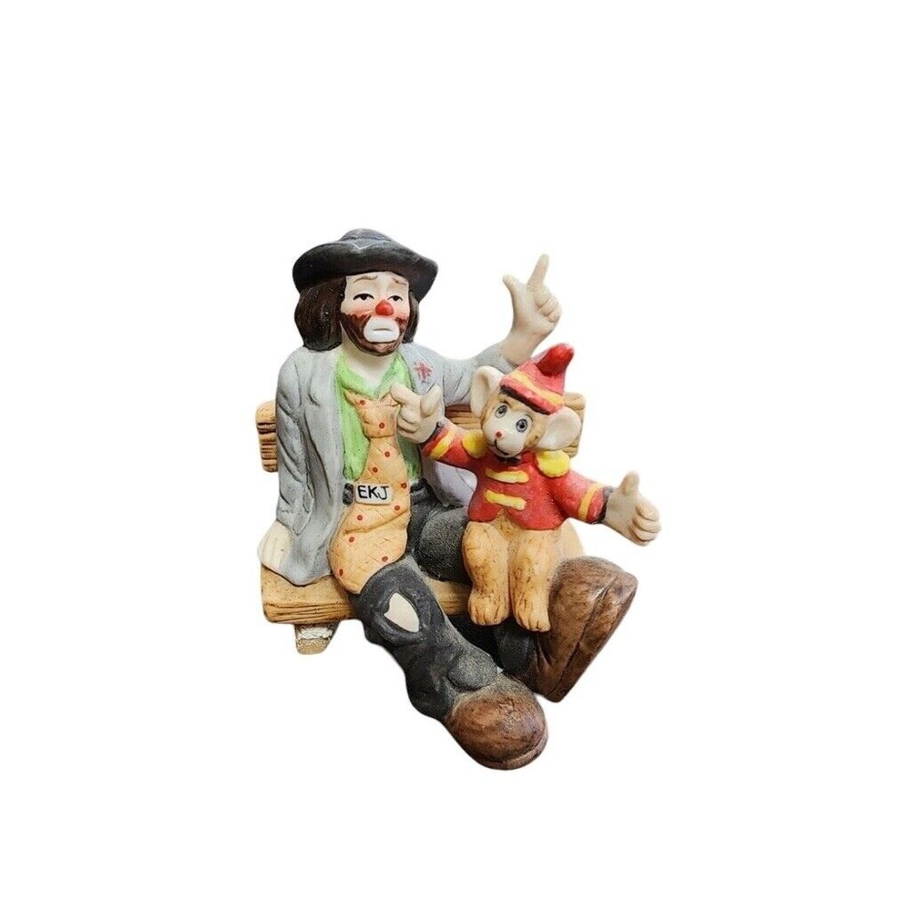 Vintage Emmett Kelly Jr Hobo Clown on Bench with Monkey
